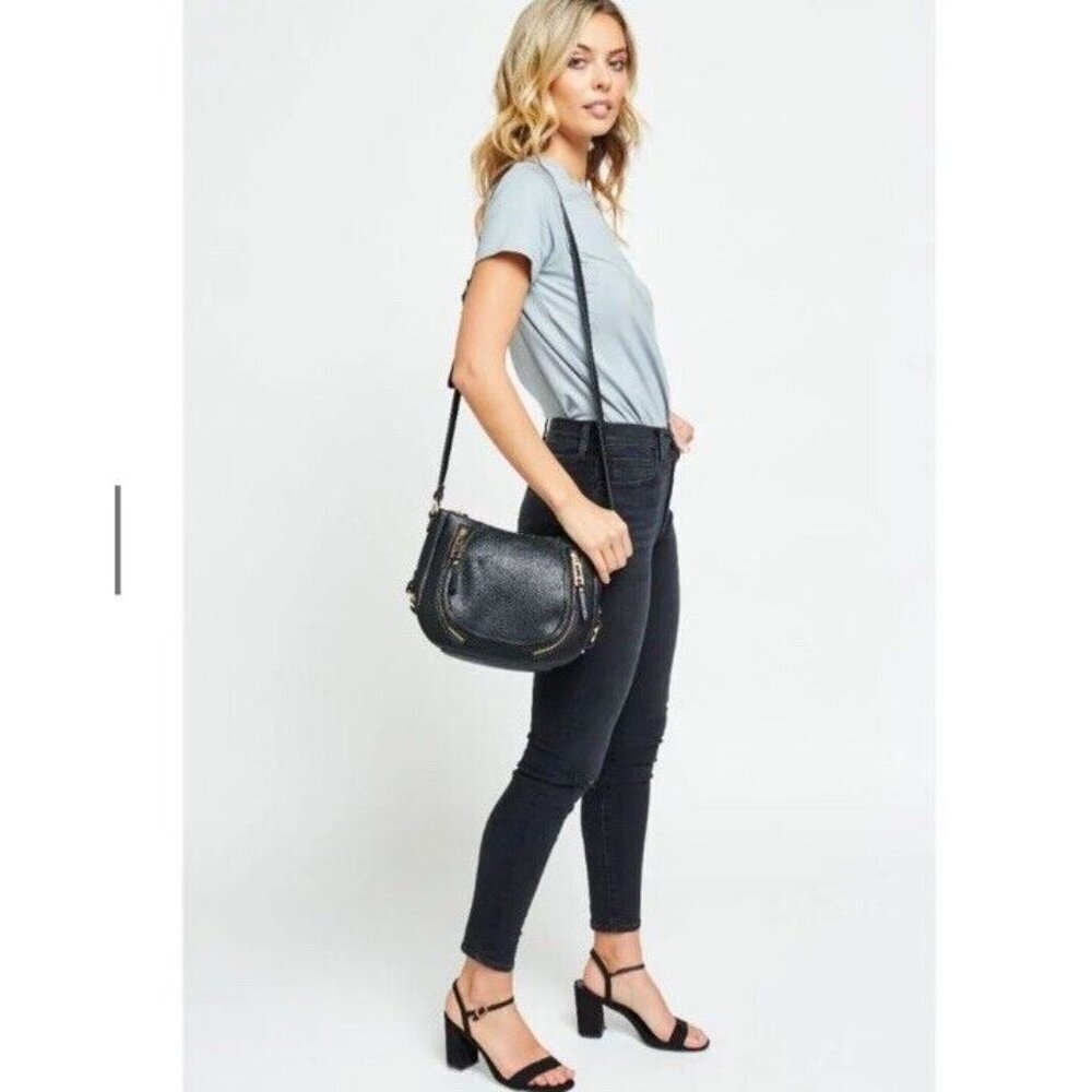 Jessica Simpson Ladies Black Crossbody Bag w/Adjustable Strap Gold Accents - Picture 3 of 12